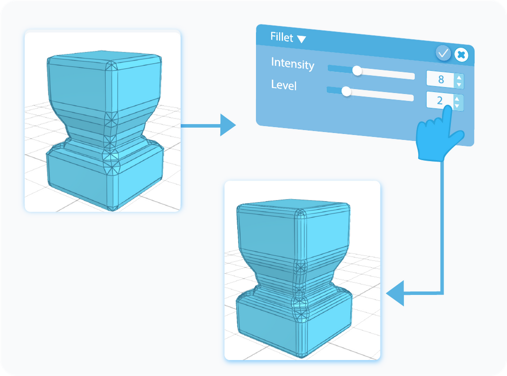 Customizing the Level setting for the Fillet tool by using the slider or the text-box